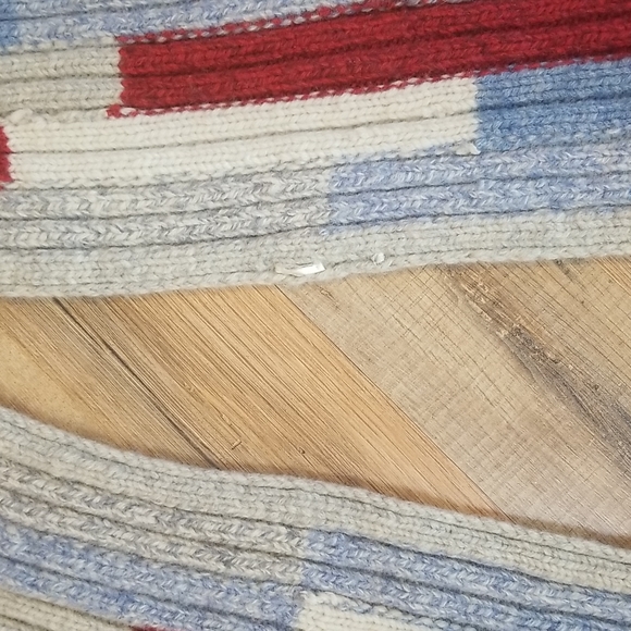 Heavy Duty Blue Red Oatmeal Wide Rib Wool Scarf with Fringe - Picture 3 of 5